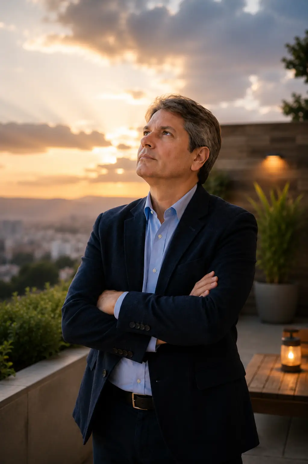 Márcio Wich ao amanhecer, olhando o horizonte